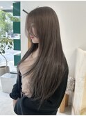 【ブリーチなし】ヘーゼルベージュカラー/ロング/前髪なし