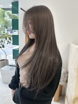 エム(M) 【ブリーチなし】ヘーゼルベージュカラー/ロング/前髪なし