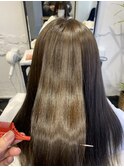 黒髪ロングストレートグレーベージュエギョモリオン眉ショート