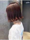 ピンクブラウン外ハネ_グレージュカラーボブウルフ_ba401171