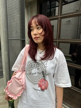 ビビト(bibito) bibito 赤髪　ウルフ　ダブルカラー　ワインレッド