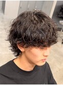 渋谷メンズ学生緩め波巻きスパイラルパーマボブウルフ垢抜け