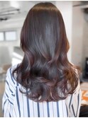 美髪ミディアムレイヤーカットデジタルパーマチェリーブラウン