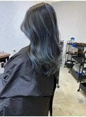 特殊バレイヤージュ_ダークアッシュ×なめらかブルー_
