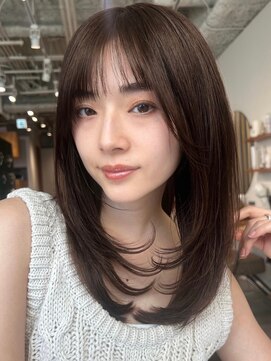 ノイカーム(noi Calm) 顔周りレイヤーカットくびれヘアミルクティーベージュカラー