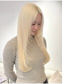 12604ミルクティーベージュ韓国風巻きホワイトブロンドロング