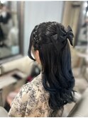 編みカチュハーフアップ