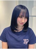 14968切りっぱなしボブ髪質改善シースルーバングブルーカラー