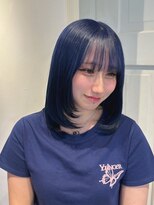 14968切りっぱなしボブ髪質改善シースルーバングブルーカラー