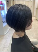 黒髪ショートボブ前下がりショートヘア多毛クセ毛前髪あり40代