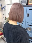 切りっぱなしボブタッセルボブブリーチカラーピンクベージュ