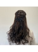 編み込みハーフアップ