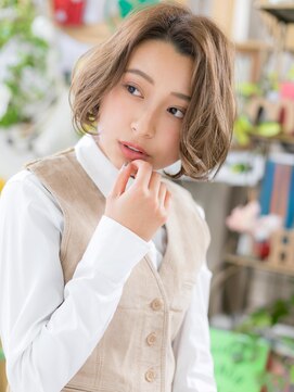 カバーヘア ブリス 大宮西口(COVER HAIR bliss) かきあげ前髪くびれカールワンレンボブパーマc6大宮20代30代40代