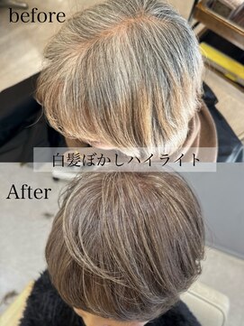 白髪ぼかしハイライト★アッシュグレージュ★小顔ショートボブ