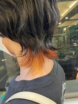 エンレイ(enRei)&nbsp;裾カラービビッドオレンジネオウルフ耳かけ小顔毛流れマニッシュ