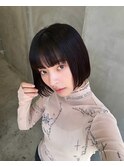 大人ボブ大人ショートボブ切りっぱなしボブ前髪あり前下がりボブ