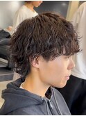メンズ緩め波巻きスパイラルパーママッシュウルフシャドウパーマ