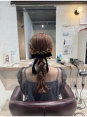 お呼ばれアレンジ ポニーテールアレンジ 編み下ろしアレンジ