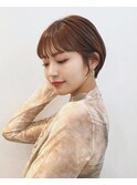 大人かわいい小顔ひし形耳かけショートボブマロンベージュ
