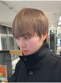 ミルクティーベージュダブルカラー韓国風メンズセンターパート
