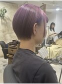 垢抜けショートボブくすみピンクパープルダブルカラー