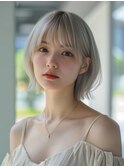 ショートボブルフネビージュ小顔ワンレンハイトーンカラー20代