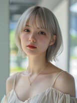 ムウ 難波(MOU)&nbsp;ショートボブルフネビージュ小顔ワンレンハイトーンカラー20代