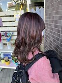 ハイライトラベンダーピンクカシスボルドーレイヤーカット