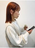 ミディアムボブ　ピンクベージュ