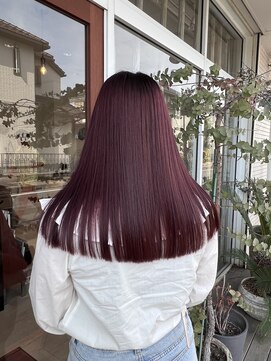 ジェニュイン(genuine) ロングワンレングス/ブリーチなしダブルカラーピンク