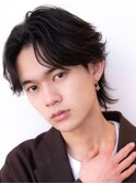 メンズサーフカール刈り上げセンターパートブルーブラック