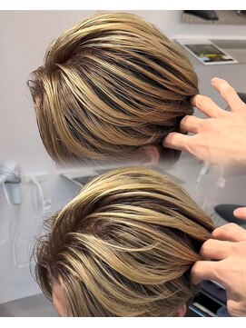 ステラ(STELLA) メンズ/バレイヤージュ/センターパート/ブリーチ＆ダブルカラー