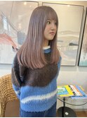 セミロング×ラベンダーグレージュ
