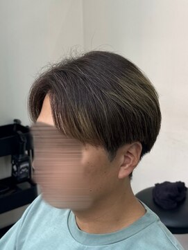 フェザーパーマ/グレーブルーカラー／刈り上げショートパンク