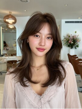 ラファンジュ ヘアー(Rohange hair) ラテグレージュ/韓国巻き/顔周りカット/スモーキーブラウン