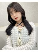 大人可愛いフルバングロングレイヤー　黒髪