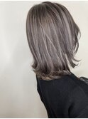 大人かわいい/レイヤーロング/グレーベージュ/前髪パーマ/柏