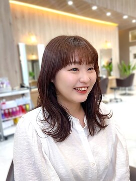 ユウヘアー 千代田橋店(U Hair) ミディアムレイヤー×コーラルピンク/春夏カラー/イルミナ