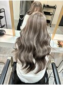 前髪ハイライトカラーこなれミディイメチェンウェーブパーマ