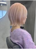 ボブウルフ明るめピンクベージュ韓国風レイヤーボブ