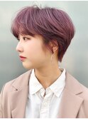 ピンクパープルショート_耳かけウェーブパーマ_ba285703
