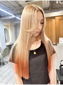 ミルクティーベージュ　ダブルカラー　オレンジ　デザインカラー