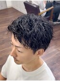 メンズツイストスパイラルパーマ ツーブロックショート