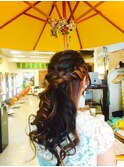 結婚式アップ  編み込みダウンスタイル