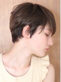 小顔美髪イメチェンピンクブラウン切りっぱなしボブショート