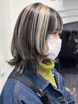 ラレイ ハラジュク(Lalei harajuku) 【白石】ミディアムウルフレイヤーハイライトバイカラー原宿