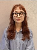 オレンジカラーオレンジヘアロングパーマニュアンスパーマ