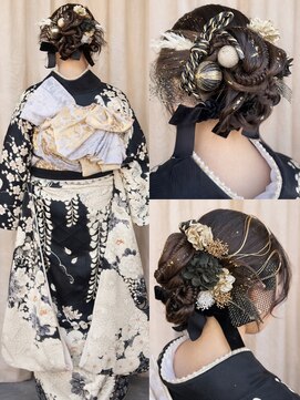 ヘアーメイク ツインズ(Hair Make TWINS) 金箔×水引の編み込みシニヨン