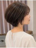 丸みボブ ナチュラルブラウン 大人ショート 白髪染め 40代 30代