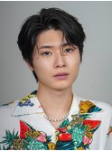 黒髪韓国マッシュニュアンスパーマコンマバングセンターパート